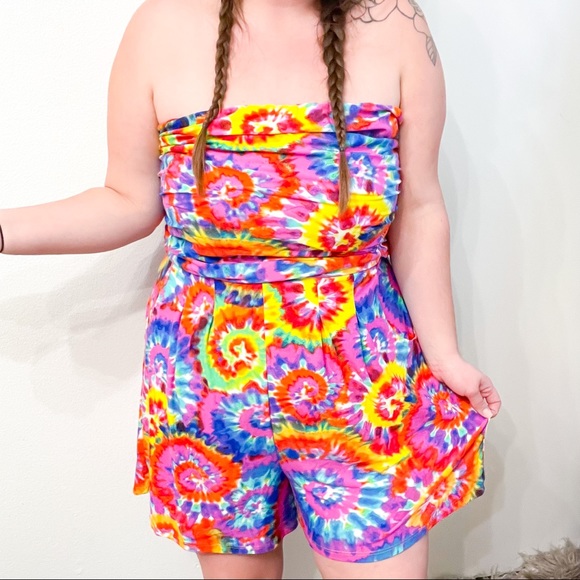 Plus Size Rainbow Tie Dye Strapless Romper Sz 4X - Picture 1 of 15